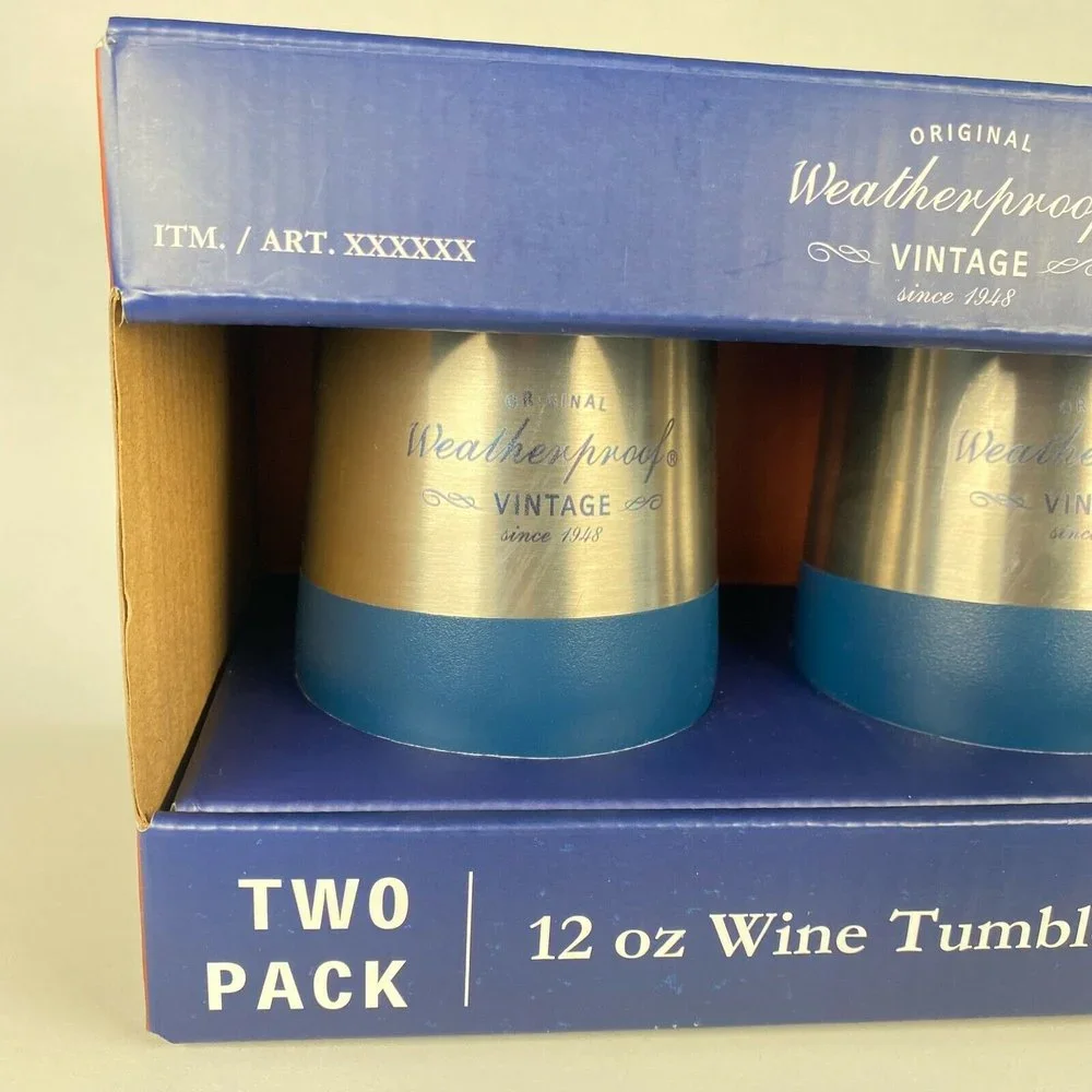 *NEW* 12oz Steel Metal WINE TUMBLERS! Set of 2 Blue Pair Camping Hiking Picnic - Picture 2 of 11